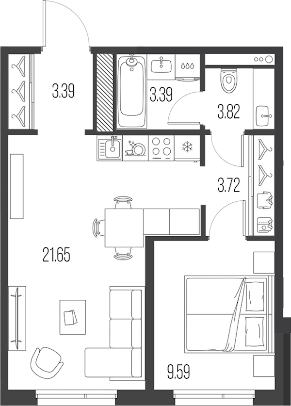 1-комнатная квартира 44.56 м², 6/10 эт., ЖК «LEGENDA Васильевского»